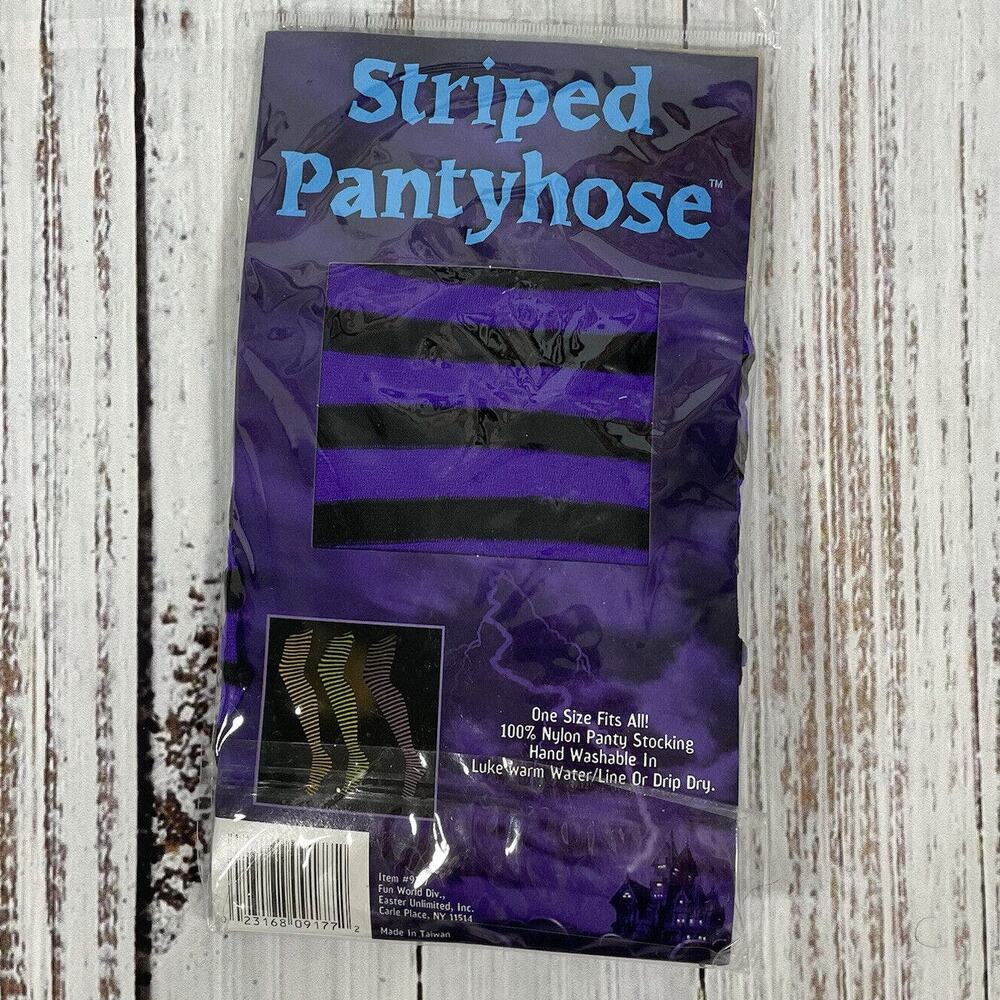 PURPLE & BLACK STRIPED Tights NEW Stockings HOSE Halloween Witch